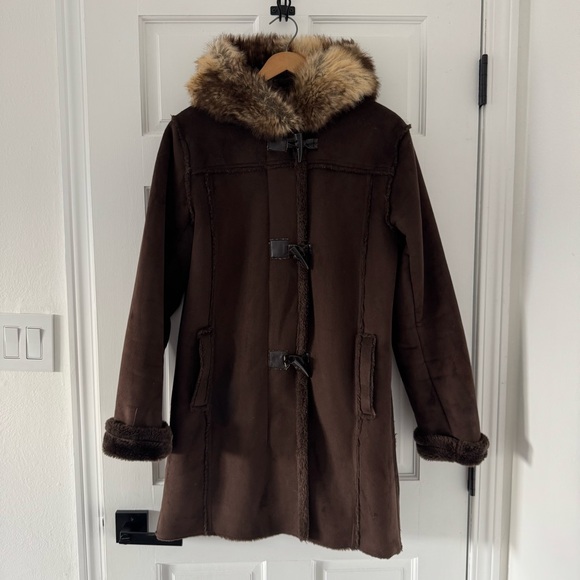 Jackets & Blazers - Chocolate Brown Faux Fur Trimmed Women's Pea Coat